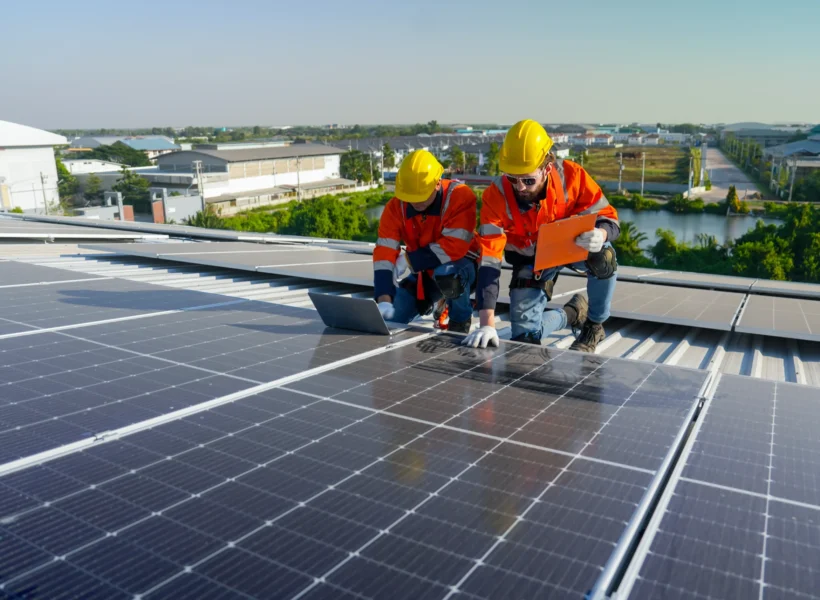 caucasian-technician-workers-look-at-laptop-to-che-2025-03-05-13-39-48-utc